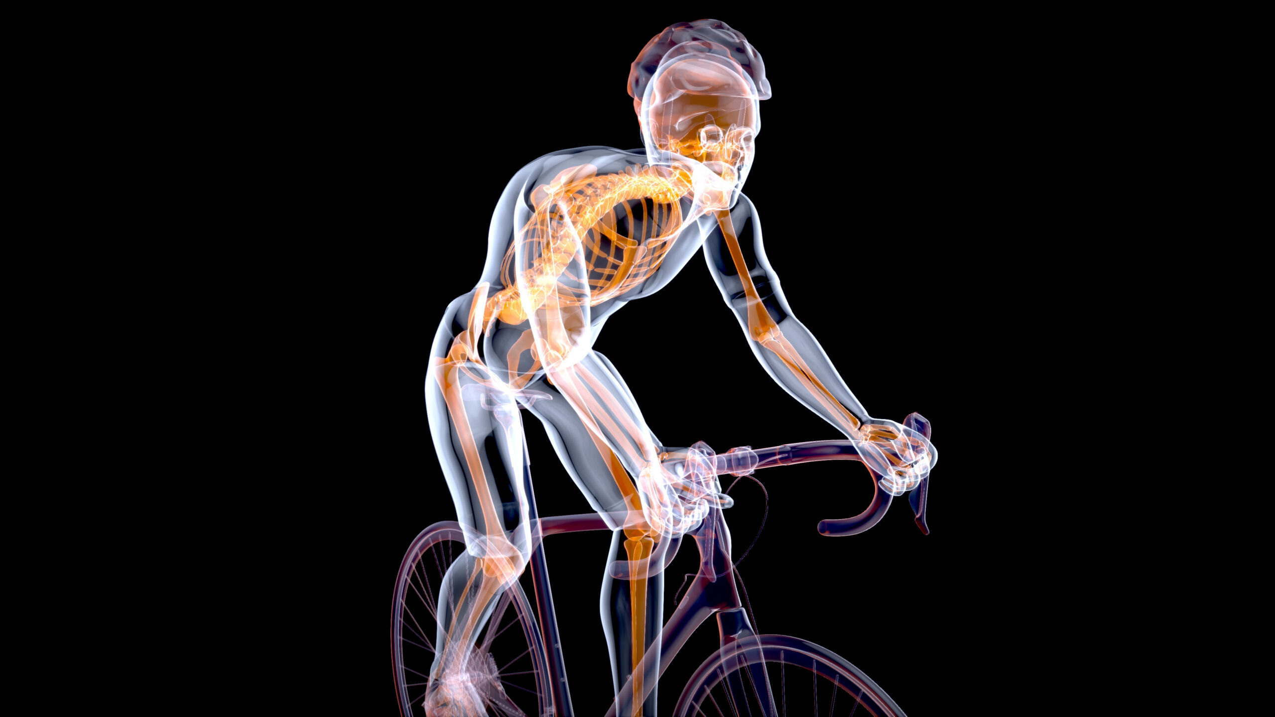 3D Illustration of an anatomy of a X-ray cyclist riding with abstract art